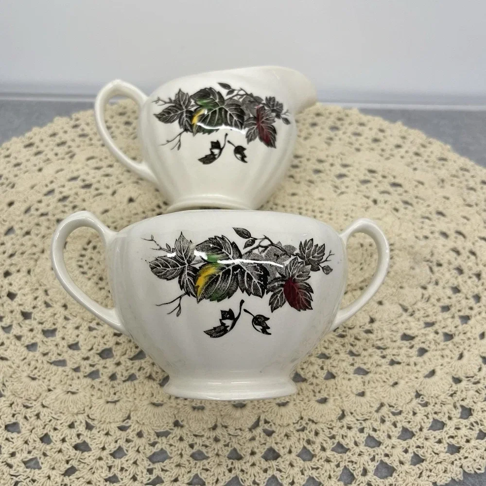 Vintage 1955 J & G Meakin Welcome Home Sugar & Creamer Set England Missing Lid